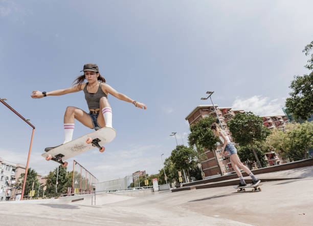 Girl skateboarding ollie
